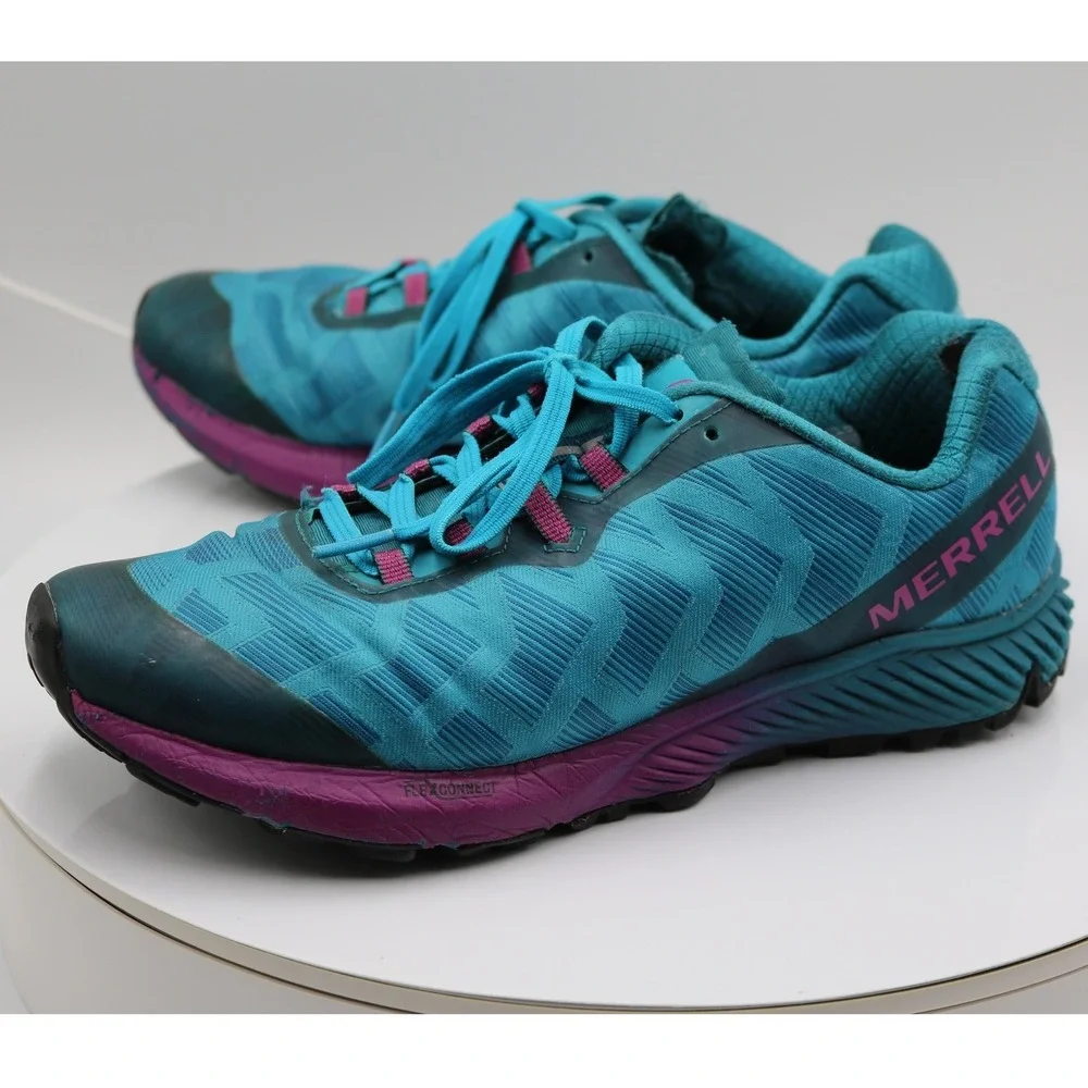 Merrell Agility Peak Flex 2 Trail Running Shoes Womens 7.5 Teal Purple Mesh